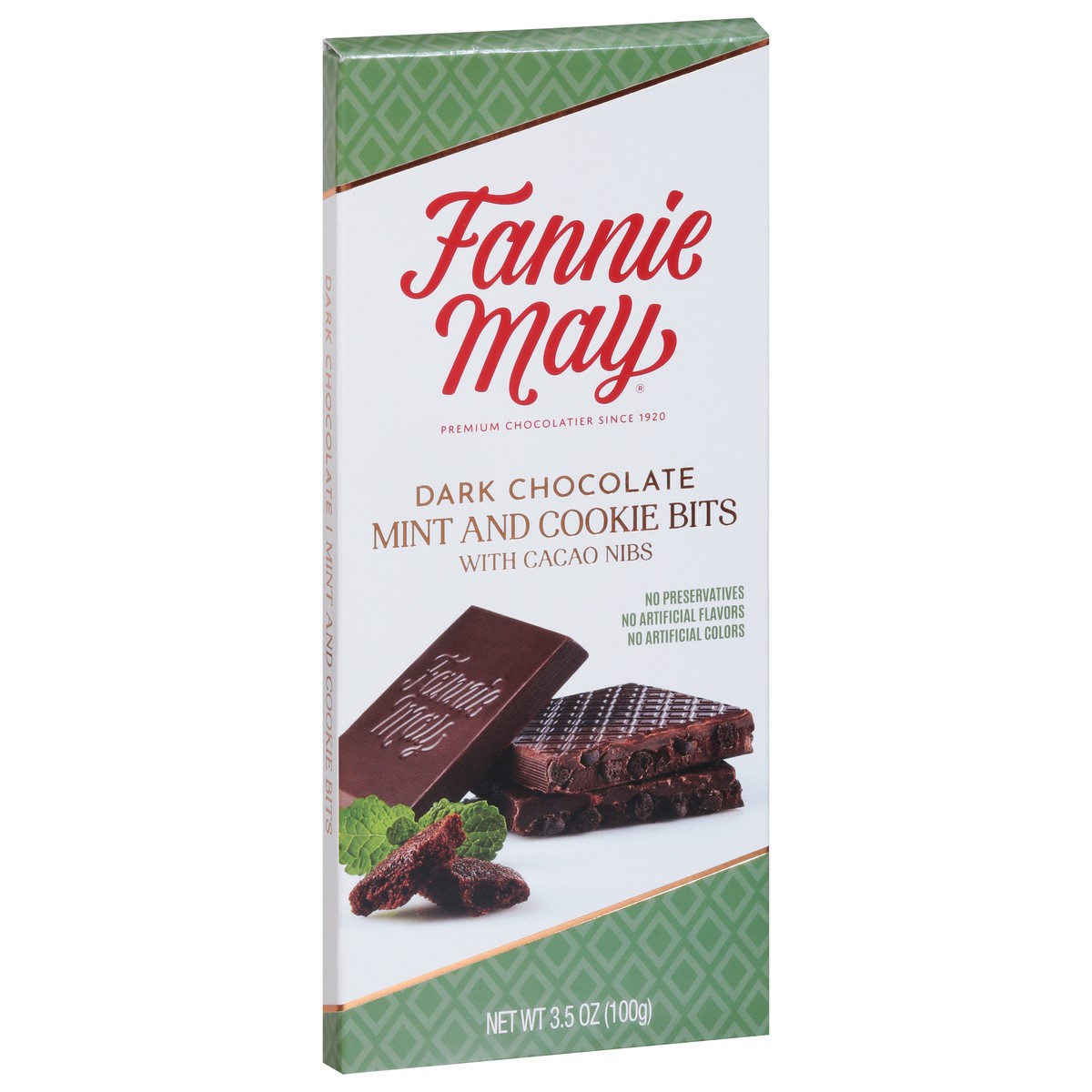 slide 5 of 15, FANNIE MAY Dark Chocolate Mint and Cookie Bits Tablet 3.5oz / 100g, 3.5 oz