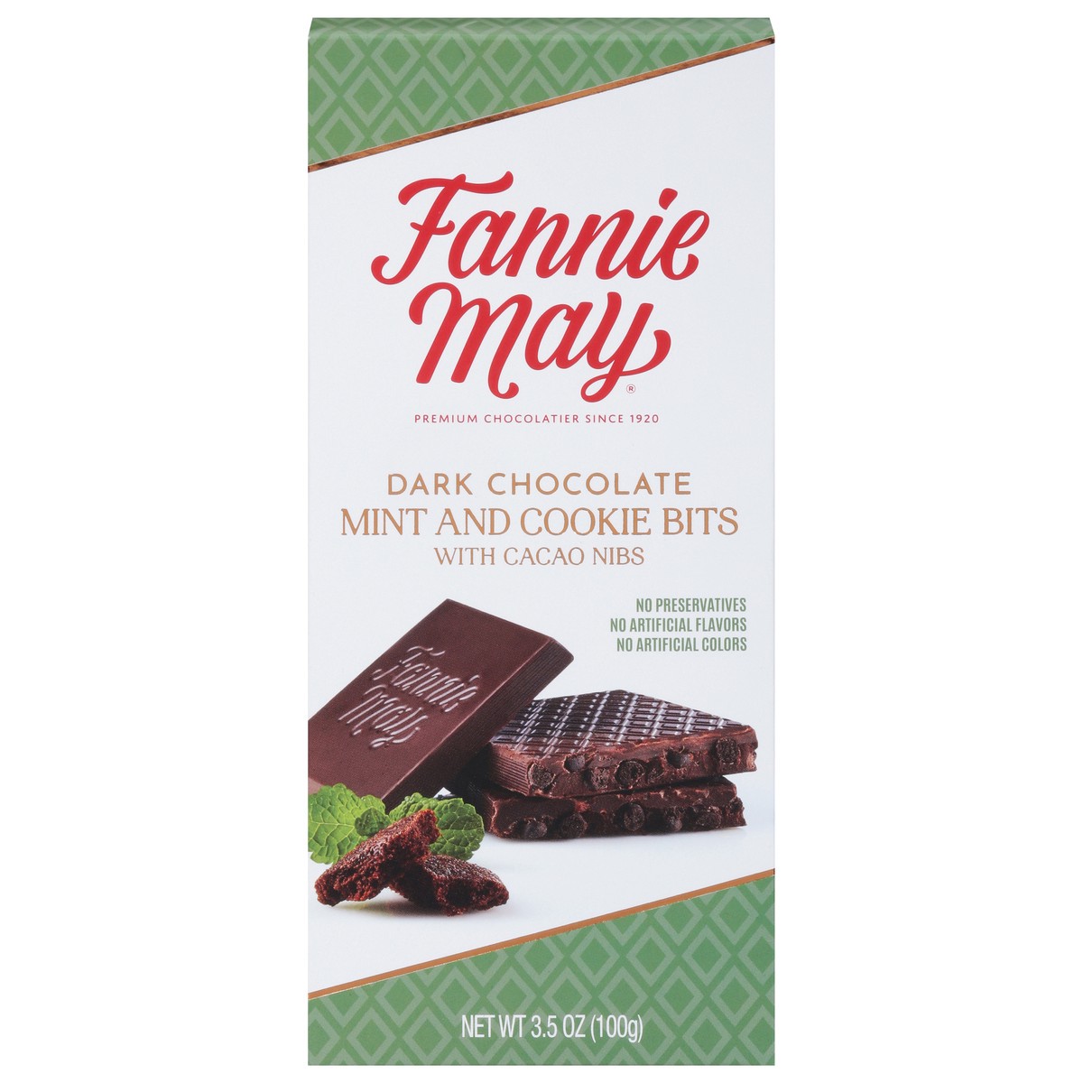 slide 13 of 15, FANNIE MAY Dark Chocolate Mint and Cookie Bits Tablet 3.5oz / 100g, 3.5 oz