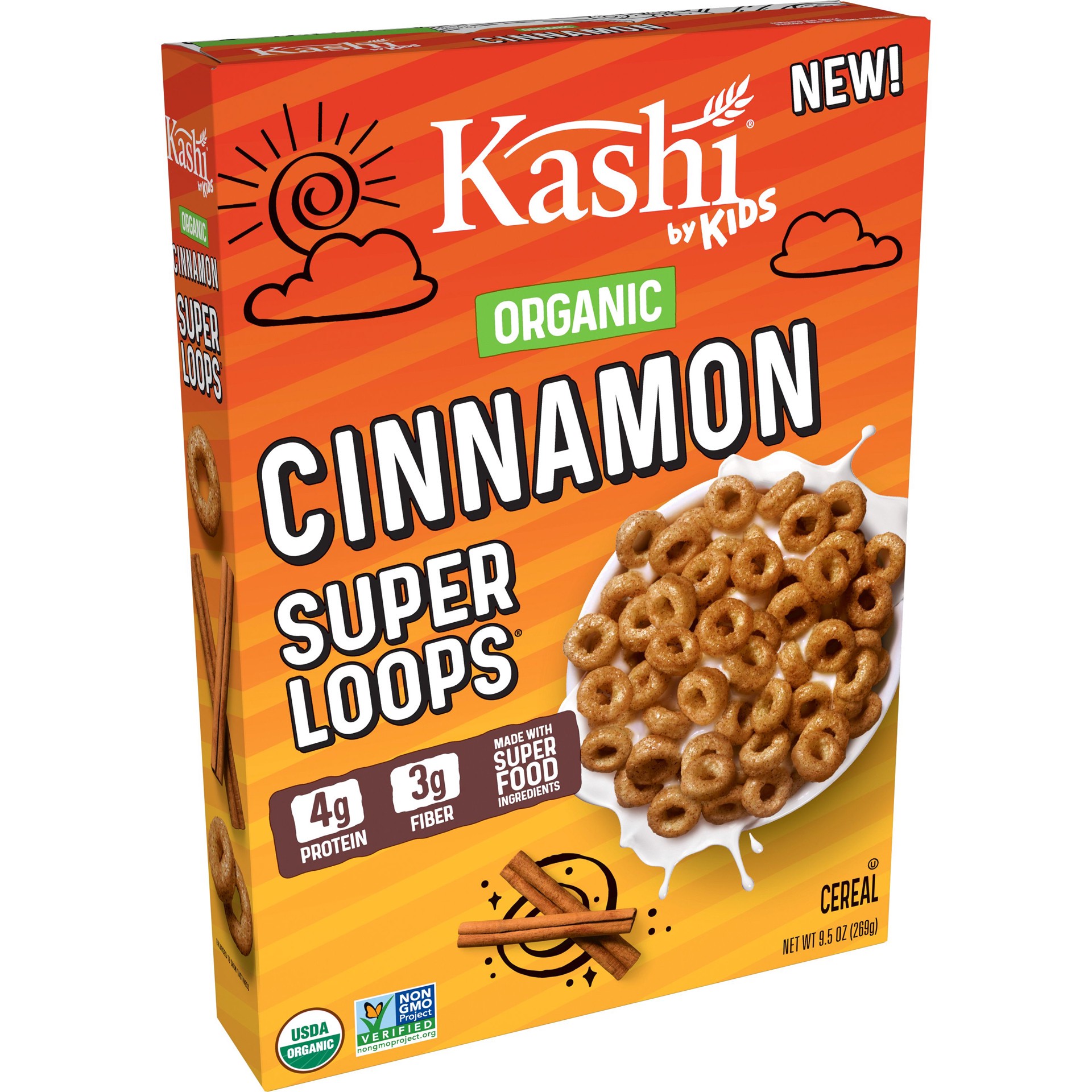 slide 1 of 4, Kashi Super Loops Breakfast Cereal, Vegan Protein, Cinnamon, 9.5 oz