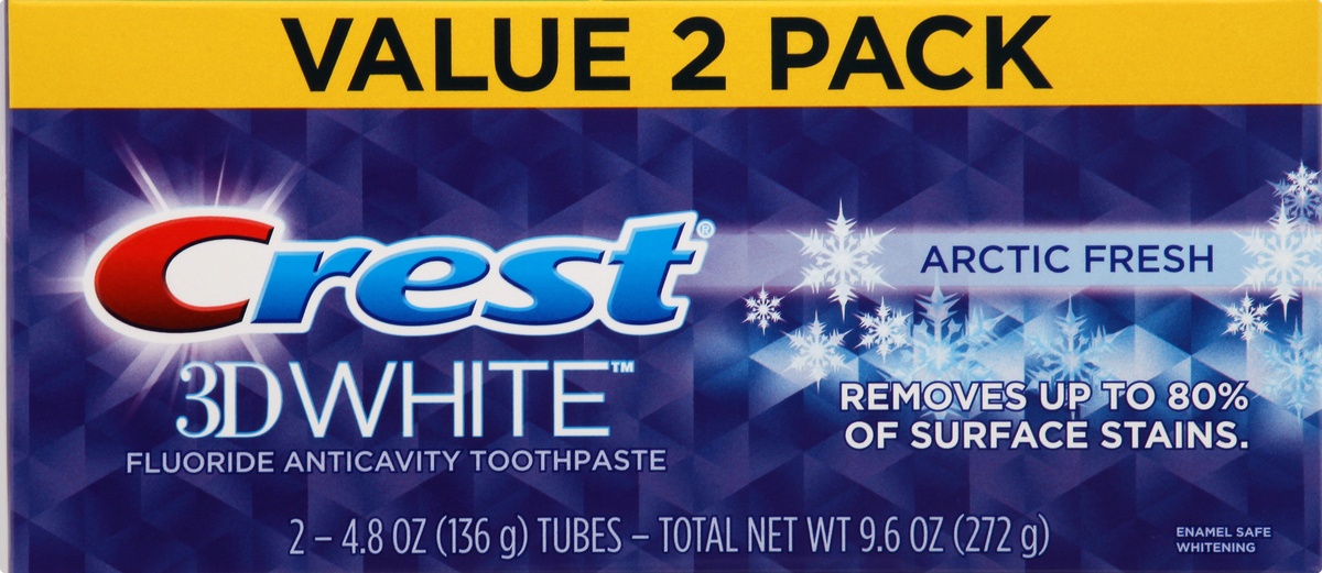 slide 7 of 8, Crest 3D White Arctic Fresh Whitening Toothpaste - Icy Cool Mint, 2 ct; 4.8 oz