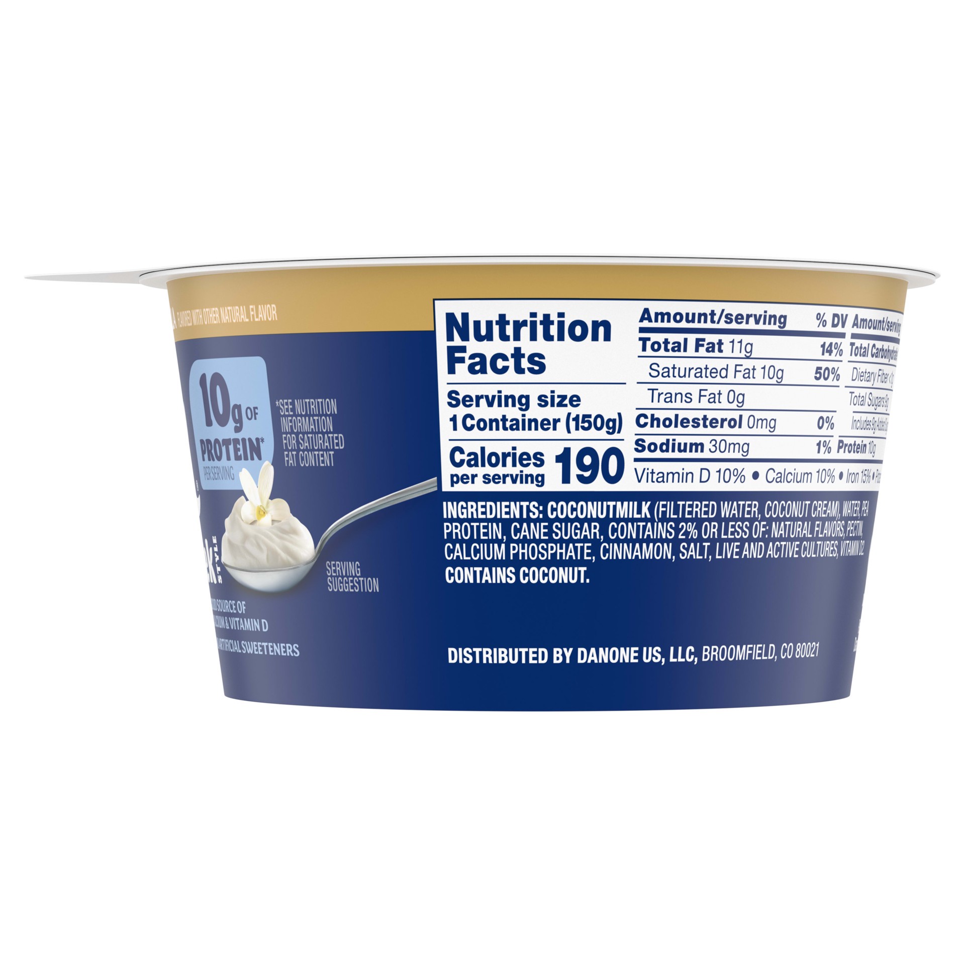 slide 5 of 5, Silk Vanilla Dairy Free, Greek Style Coconut Milk Yogurt Alternative, Thick and Creamy Plant Based Yogurt with 10 Grams of Protein, 5.3 OZ Container, 5.3 oz