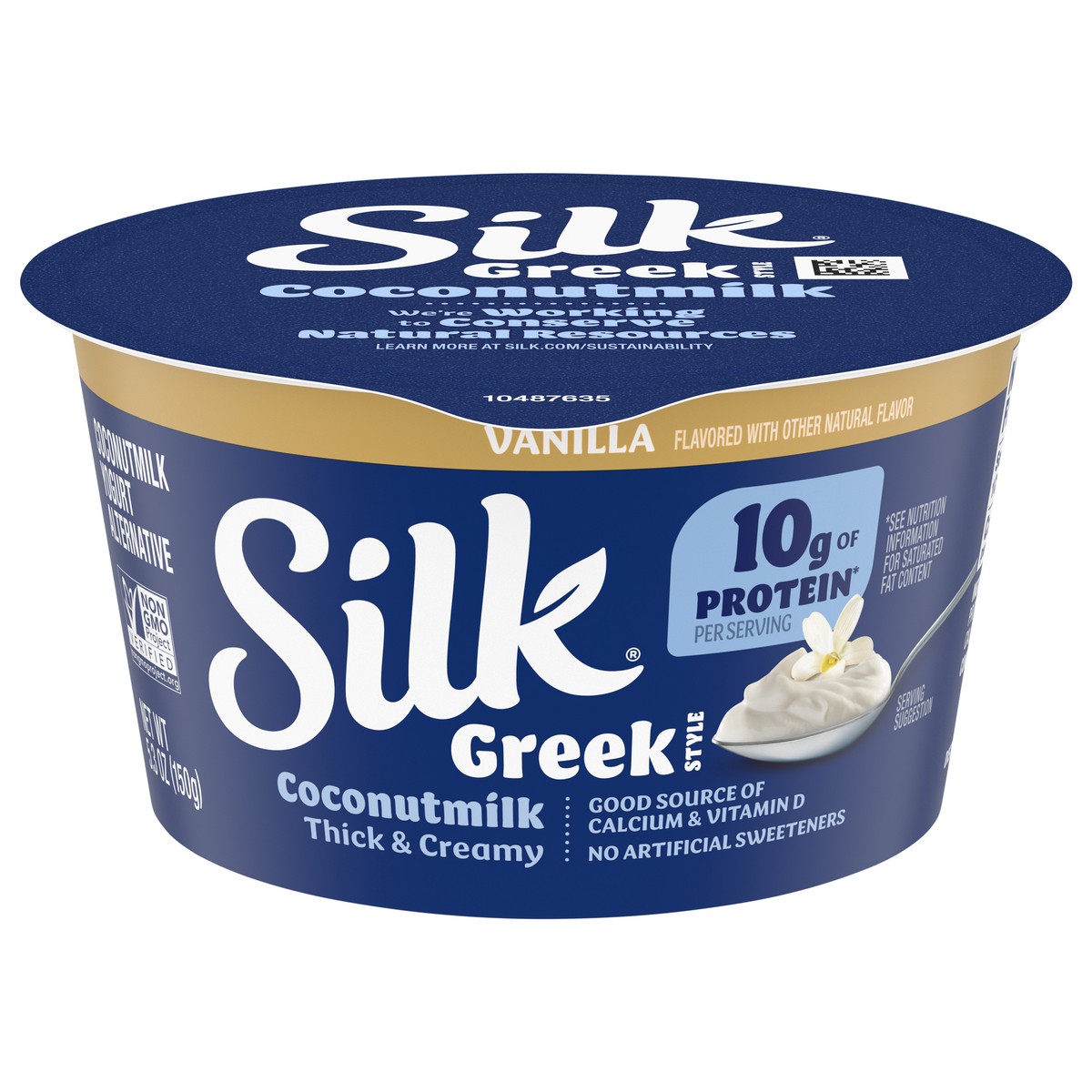 slide 1 of 5, Silk Vanilla Dairy Free, Greek Style Coconut Milk Yogurt Alternative, Thick and Creamy Plant Based Yogurt with 10 Grams of Protein, 5.3 OZ Container, 5.3 oz