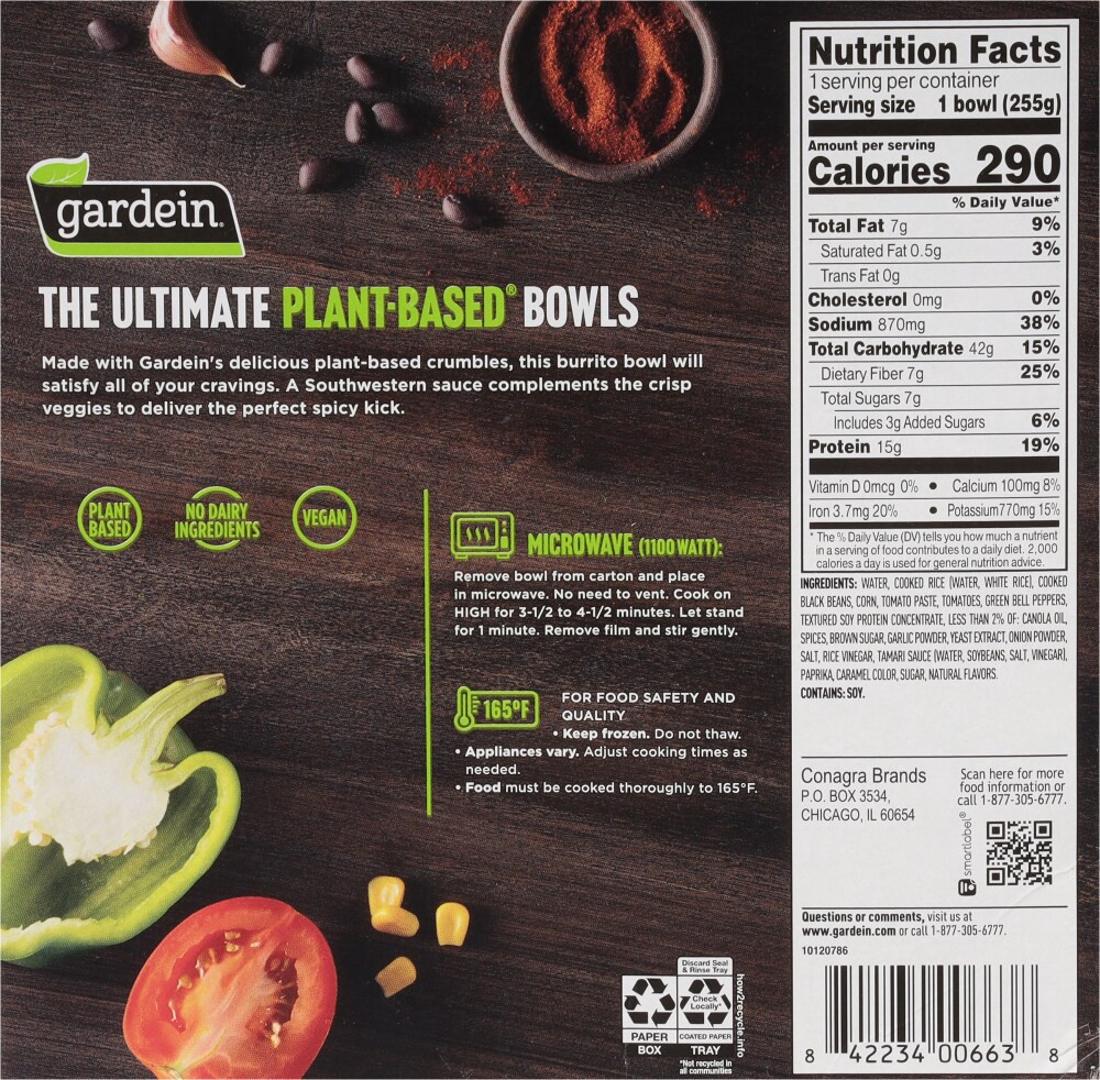 slide 2 of 2, Gardein Ultimate Plant Based Beef Burrito Bowl 9 Ounces, 9 oz