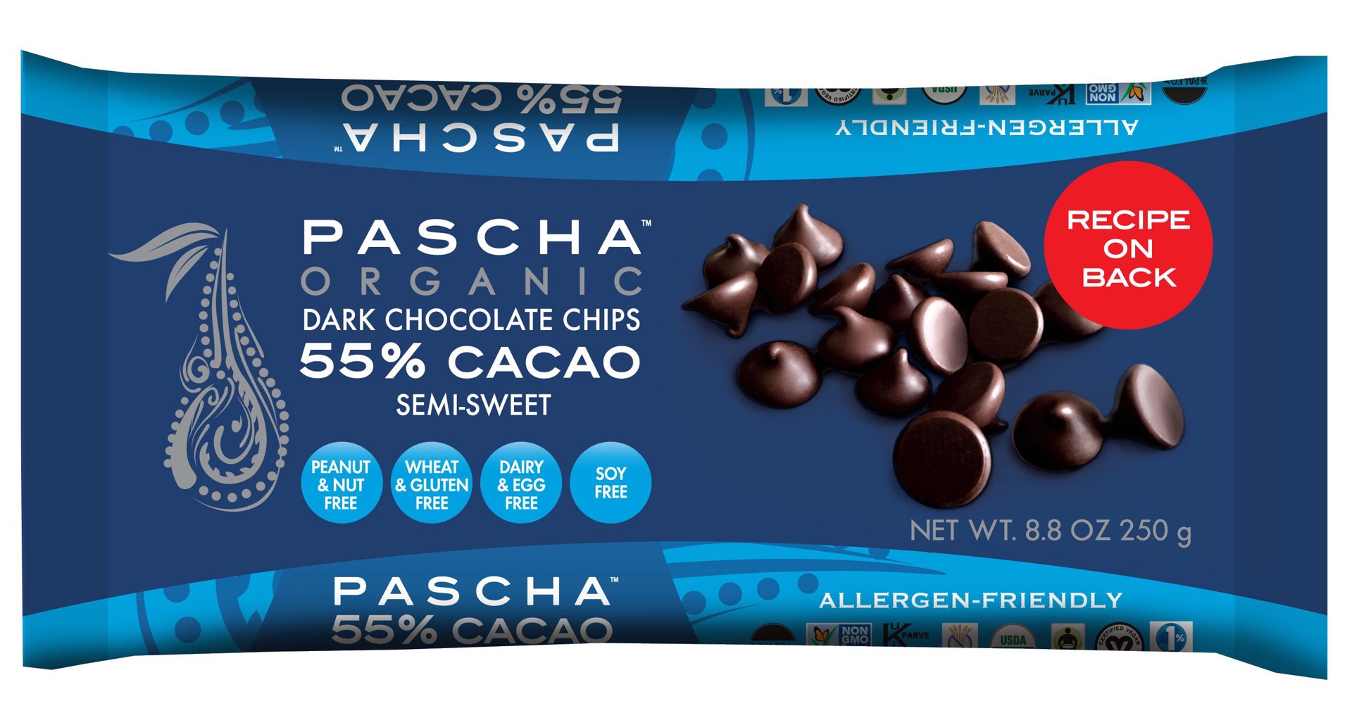 slide 1 of 1, Pascha 55% Cacao Dark Chocolate Chips, 8.8 oz