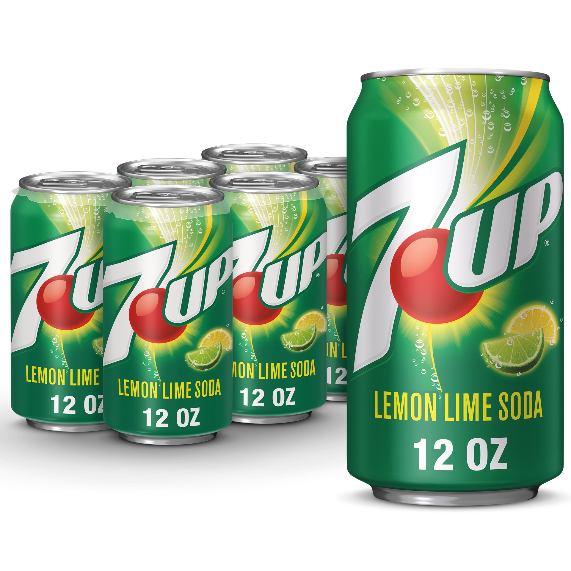 slide 1 of 5, 7UP Lemon Lime Soda, 12 fl oz cans, 6 pack, 6 ct; 12 fl oz