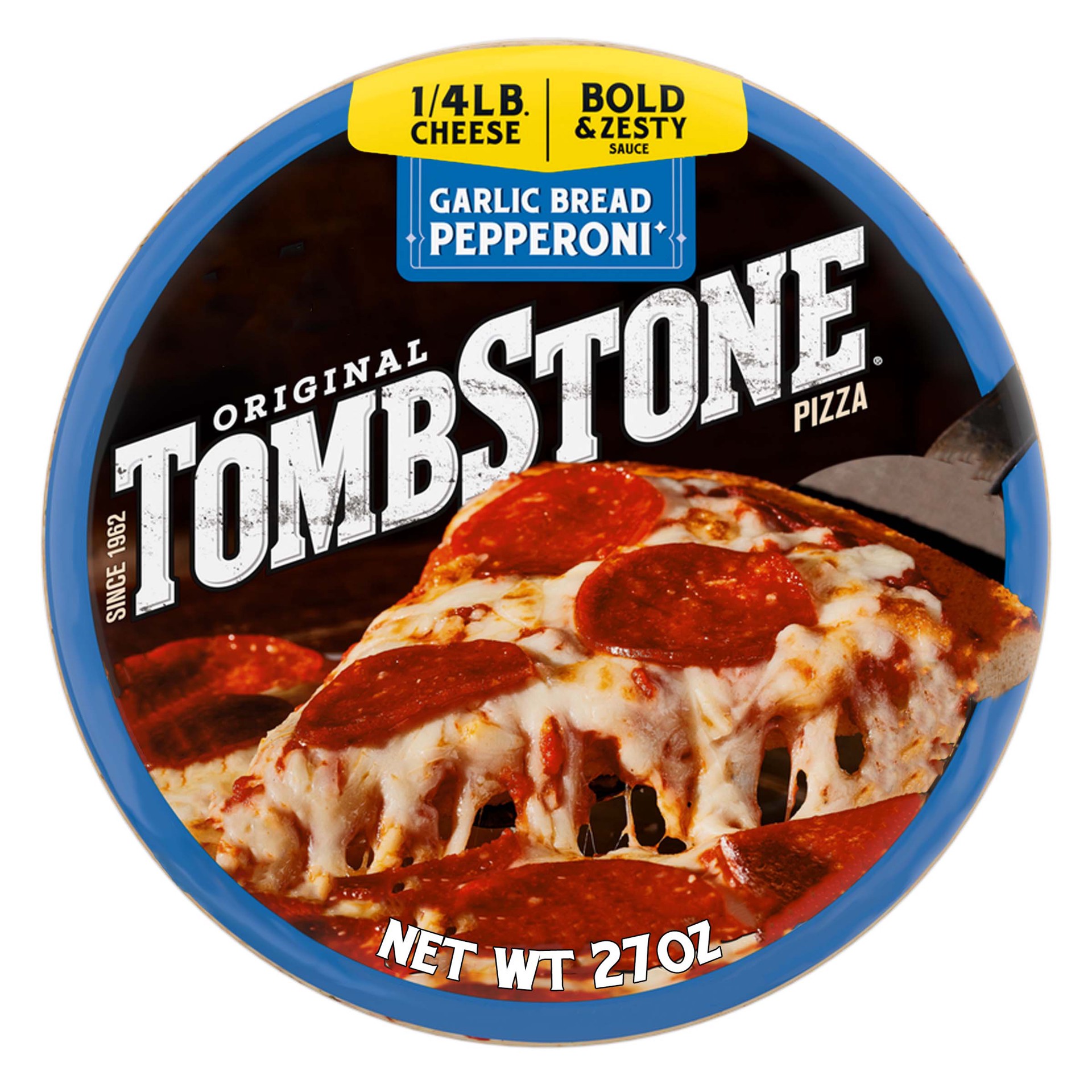 slide 1 of 2, Tombstone Original Crust Pizza, Garlic Bread Pepperoni Pizza, Freezer Pizza (Frozen), 27 oz