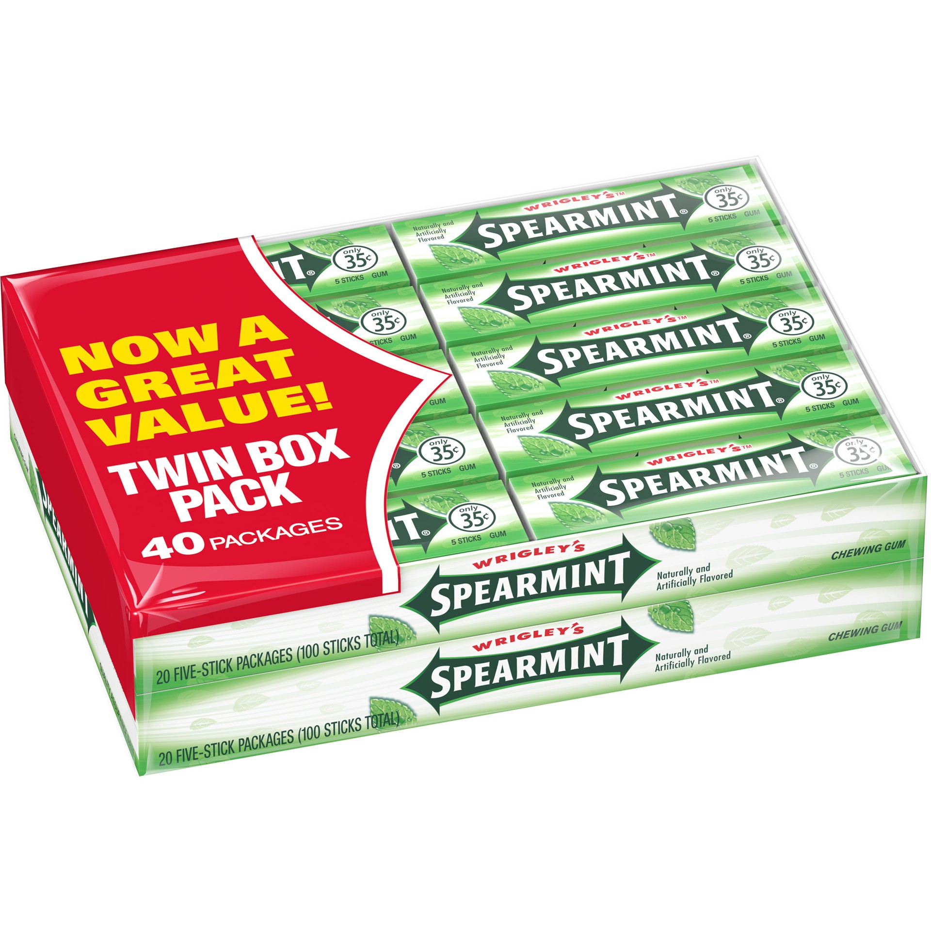 slide 1 of 6, Wrigley's Spearmint Chewing Gum, 5-sticks, 40-count, 200 pc