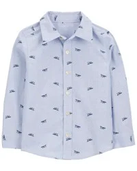Oshkosh Toddler Airplane Print Cotton Long-Sleeve Button Down Shirt Blue 3T