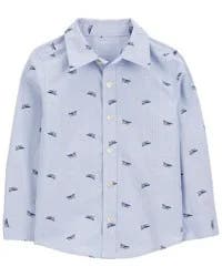 Oshkosh Toddler Airplane Print Cotton Long-Sleeve Button Down Shirt Blue 3T