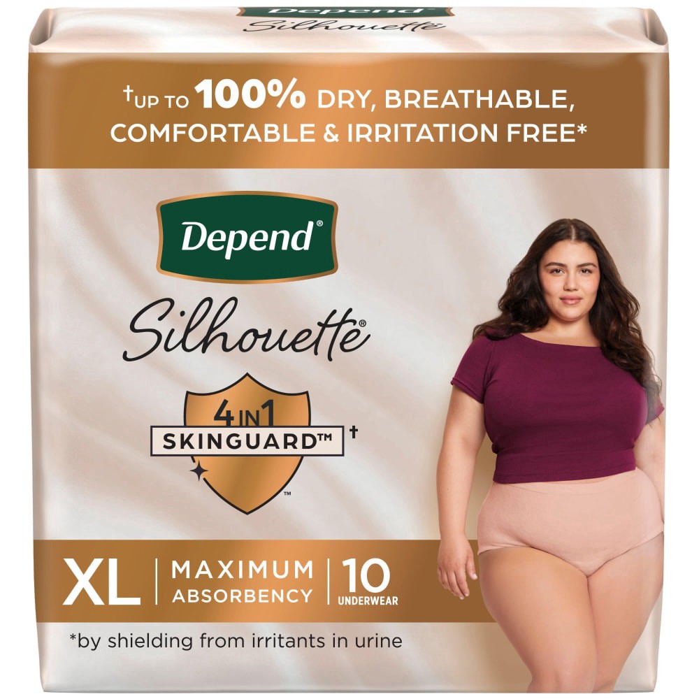 slide 1 of 6, Depend Silhouette Adult Incontinence & Postpartum Bladder Leak Underwear for Women, Maximum Absorbency, Extra Large, Pink, 10 Count, 10 ct