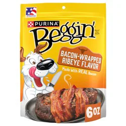 Beggin'' Purina Beggin’ Bacon-Wrapped Ribeye Flavor Dog Treats - 6 oz. Pouch