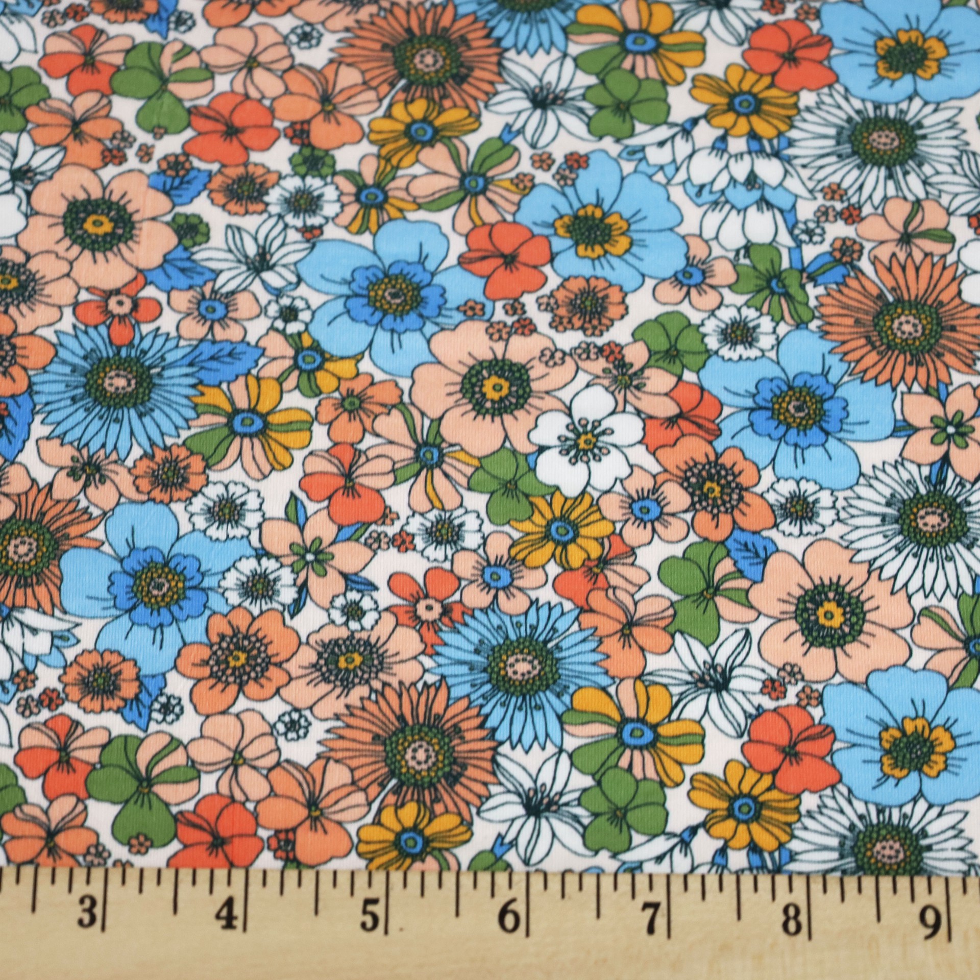 slide 3 of 3, Fabric Merchants Retro Floral Double Brushed Stretch Fabric, 60 in