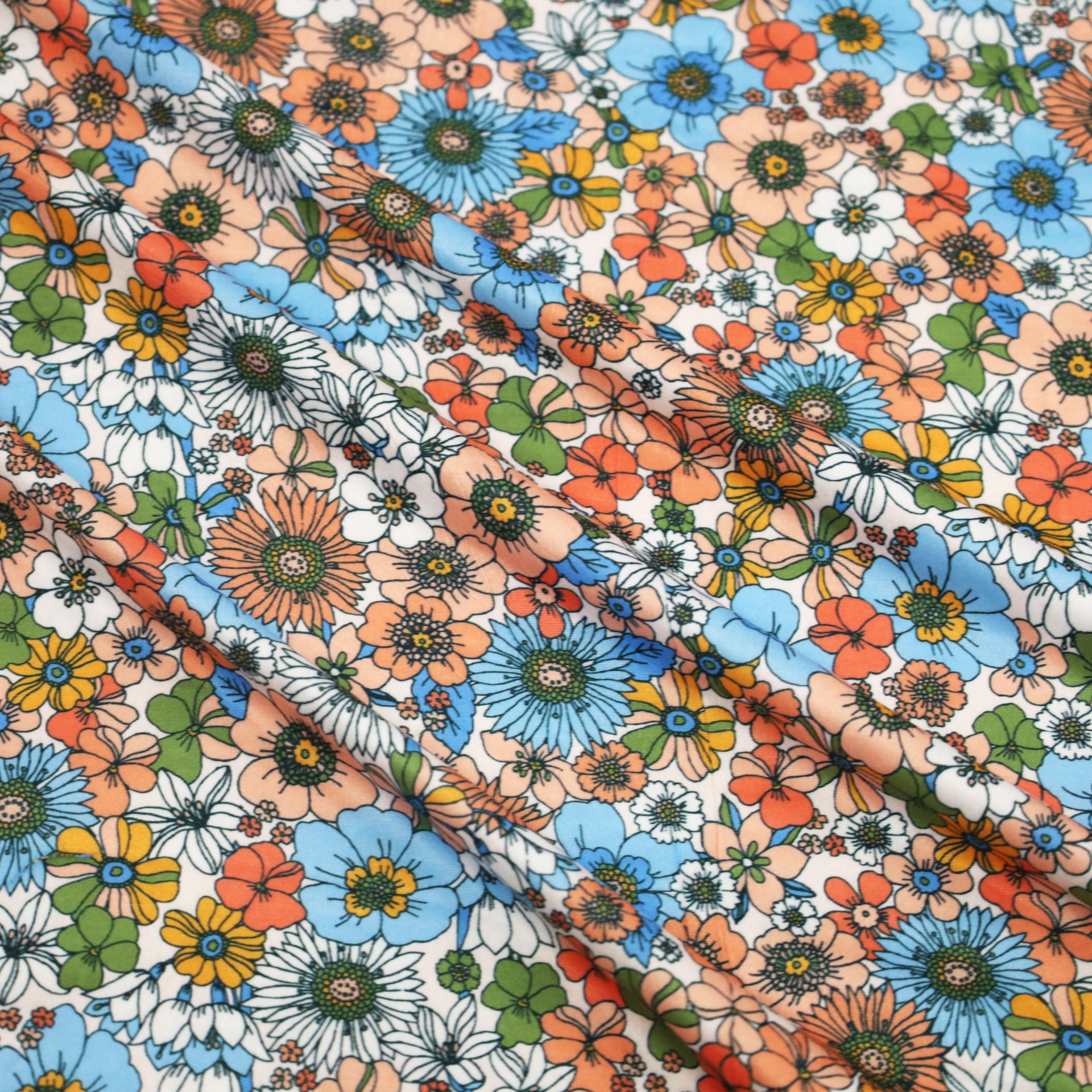 slide 2 of 3, Fabric Merchants Retro Floral Double Brushed Stretch Fabric, 60 in