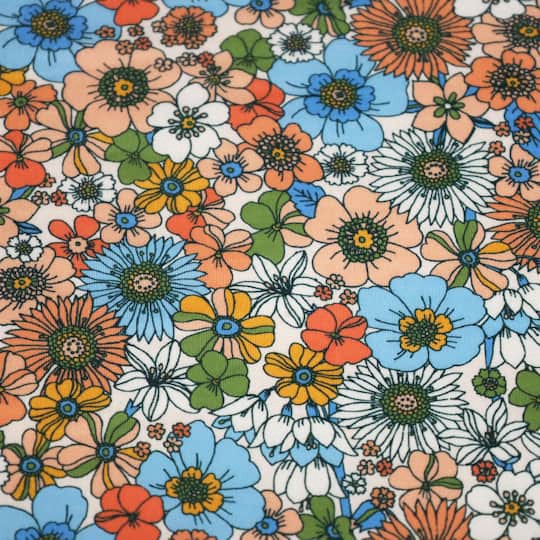 slide 1 of 3, Fabric Merchants Retro Floral Double Brushed Stretch Fabric, 60 in