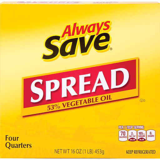 slide 1 of 1, Always Save Vegetable Oil Spread Quarters, 4 ct; 16 oz