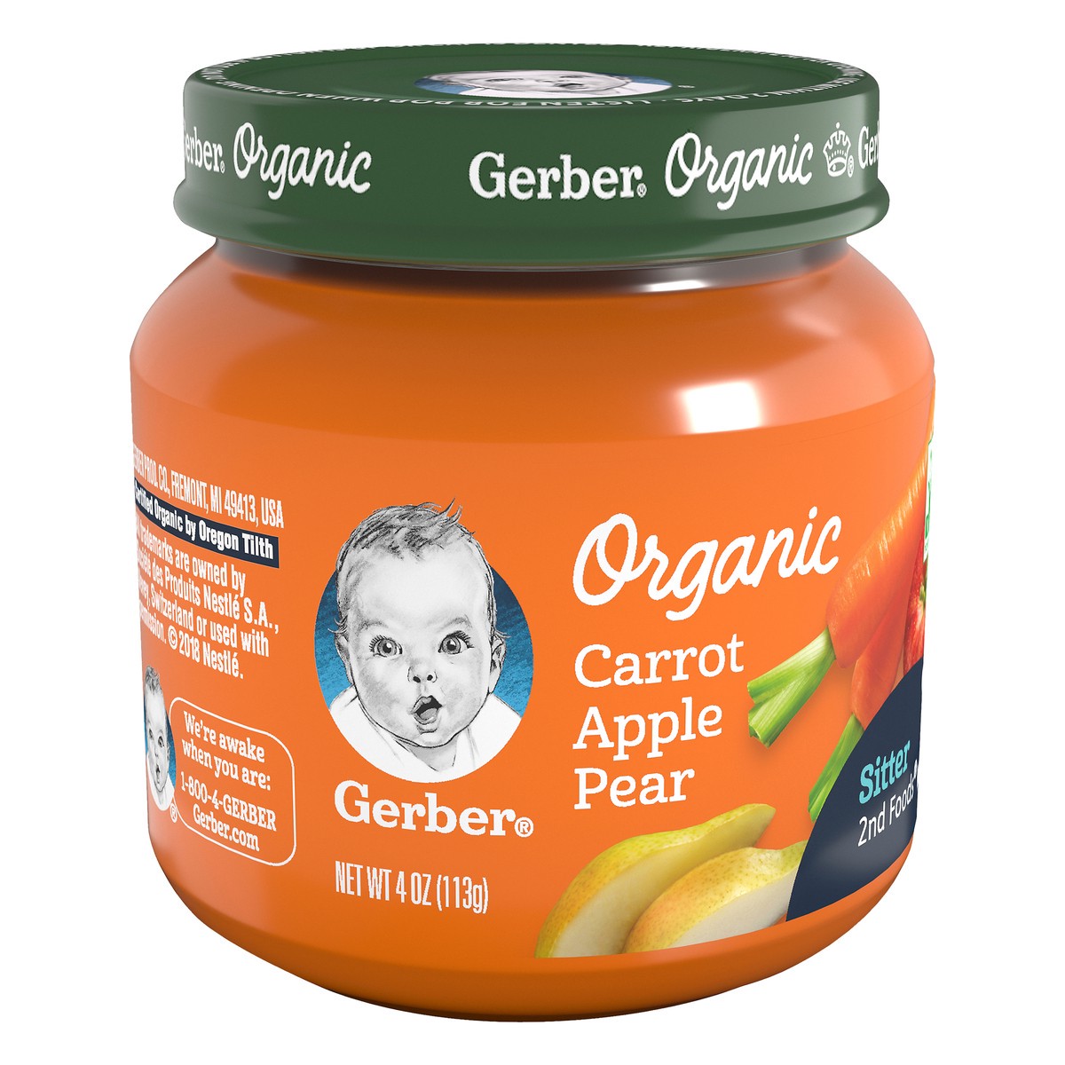 slide 8 of 9, Gerber 2nd Foods Organic Carrot Apple Pear Baby Food, 4 oz Jars, 10 Count, 4 oz