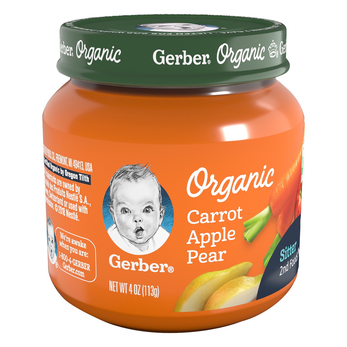 slide 4 of 9, Gerber 2nd Foods Organic Carrot Apple Pear Baby Food, 4 oz Jars, 10 Count, 4 oz