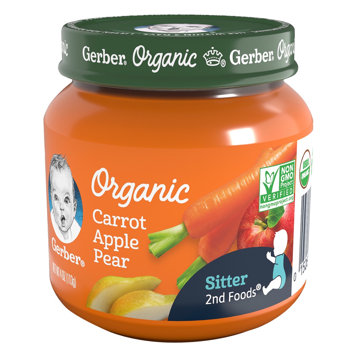 slide 7 of 9, Gerber 2nd Foods Organic Carrot Apple Pear Baby Food, 4 oz Jars, 10 Count, 4 oz