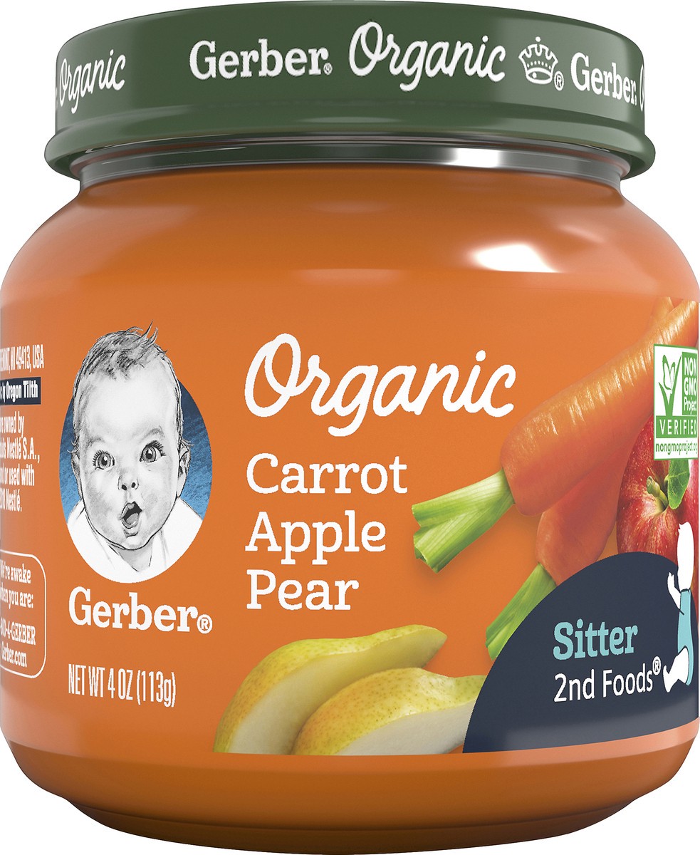 slide 9 of 9, Gerber 2nd Foods Organic Carrot Apple Pear Baby Food, 4 oz Jars, 10 Count, 4 oz