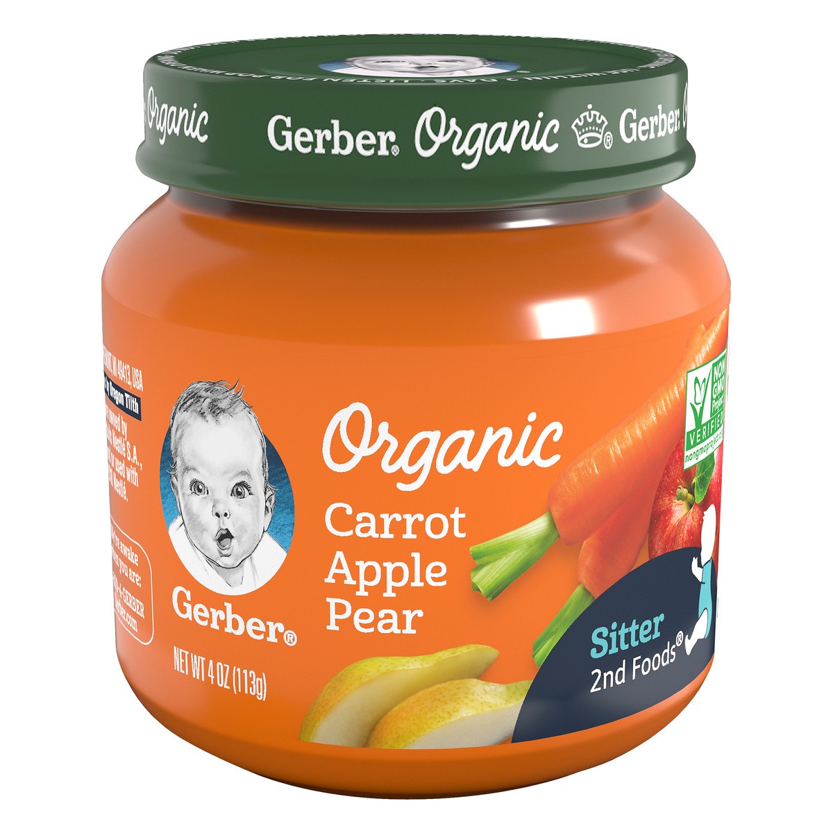 slide 1 of 9, Gerber 2nd Foods Organic Carrot Apple Pear Baby Food, 4 oz Jars, 10 Count, 4 oz