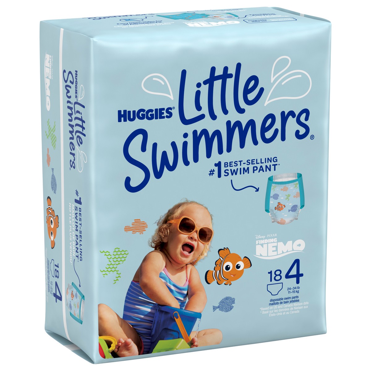 slide 8 of 9, Little Swimmers Disposable Swim Diapers, Size 4 (24-34 lbs), 18 Ct, 18 ct
