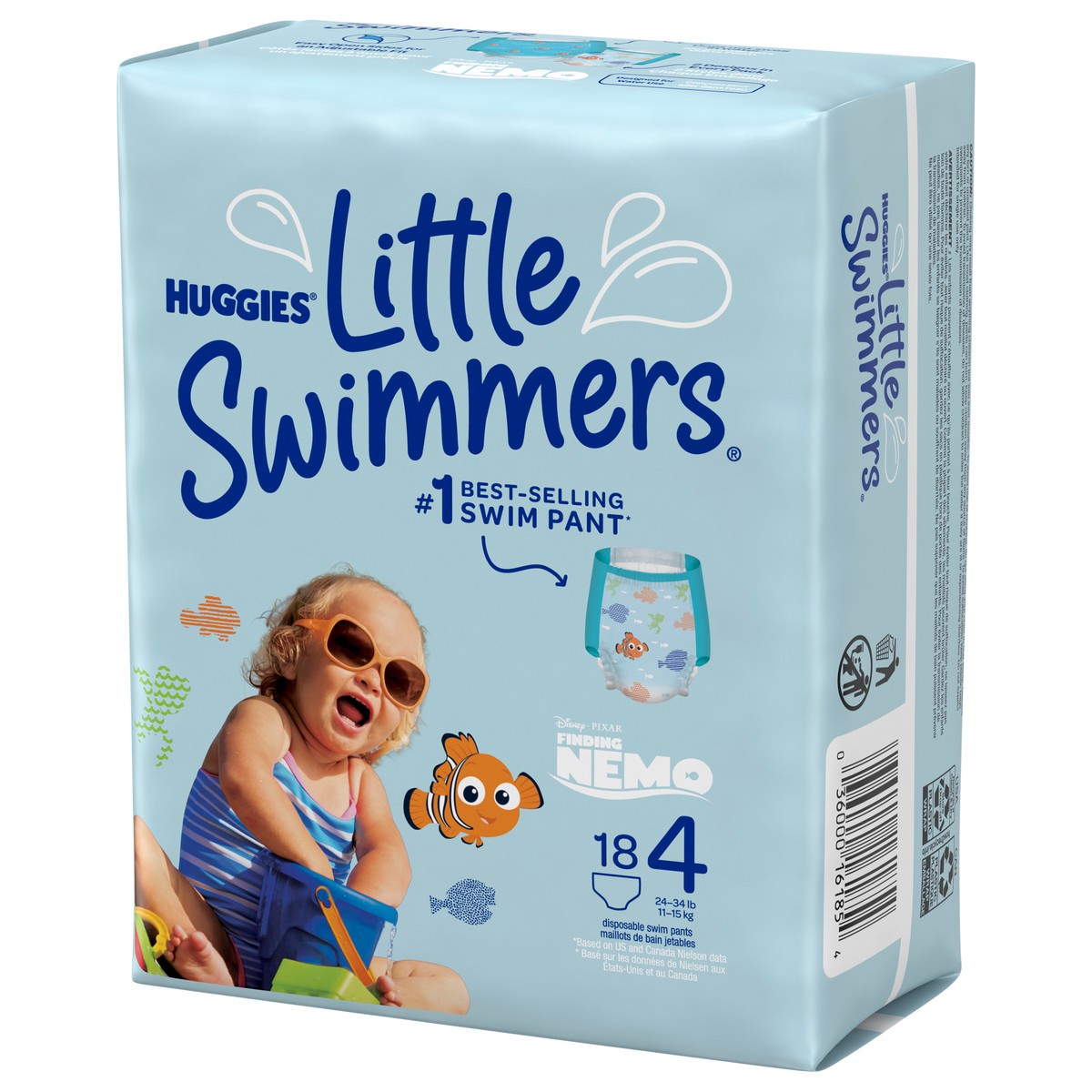 slide 3 of 9, Little Swimmers Disposable Swim Diapers, Size 4 (24-34 lbs), 18 Ct, 18 ct