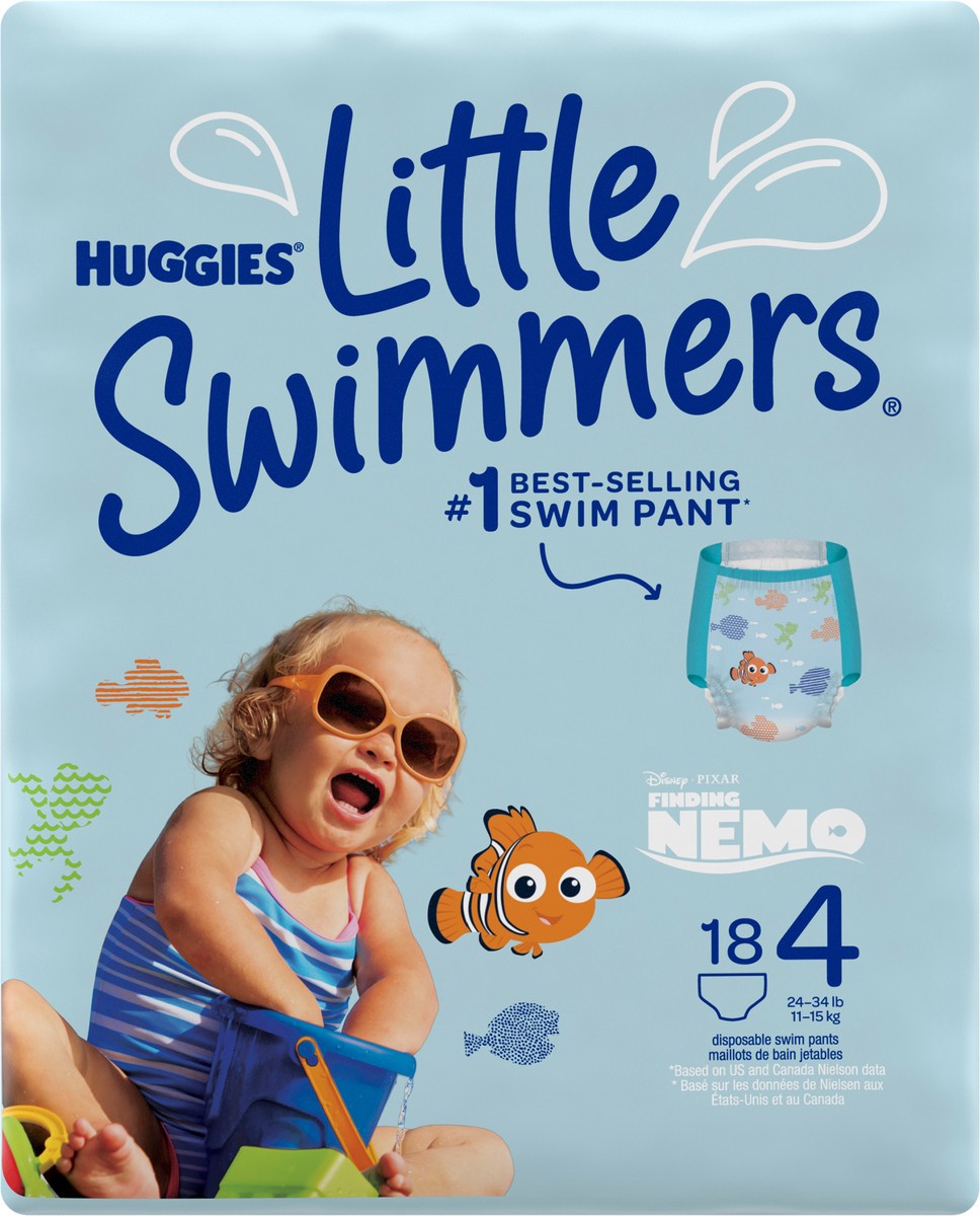 slide 9 of 9, Little Swimmers Disposable Swim Diapers, Size 4 (24-34 lbs), 18 Ct, 18 ct