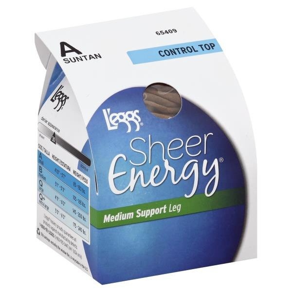 slide 1 of 1, L'eggs Sheer Energy Control Top Suntan Size A, 1 ct