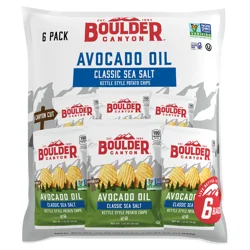 Boulder Canyon Potato Chips, Kettle Style, Avocado Oil Classic Sea Salt, 6 Pack