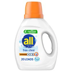 All Liquid Laundry Detergent with Advanced OXI Stain Removers and Whiteners, Free Clear, 36 Ounce, 20 Loads