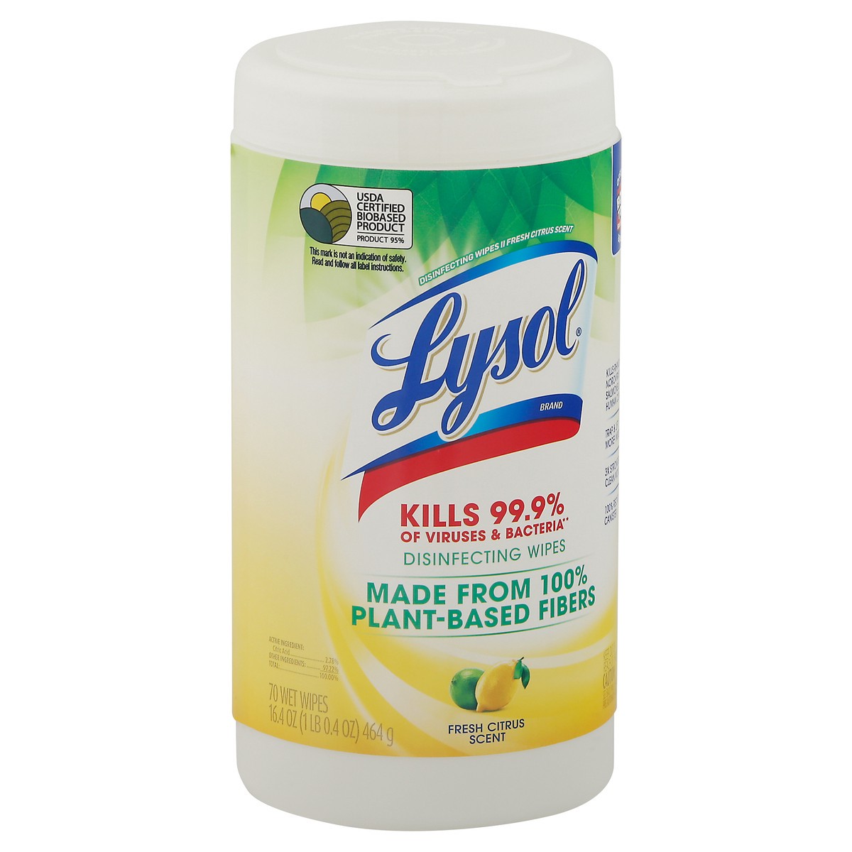 slide 8 of 9, Lysol Biodegradable Plant-Based Disinfectant Wipes, Multi-Surface Antibacterial Cleaning Wipes, For Disinfecting and Cleaning, Fresh Citrus, 70ct, 70 ct