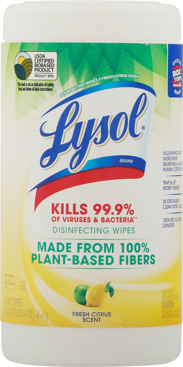 slide 5 of 9, Lysol Biodegradable Plant-Based Disinfectant Wipes, Multi-Surface Antibacterial Cleaning Wipes, For Disinfecting and Cleaning, Fresh Citrus, 70ct, 70 ct