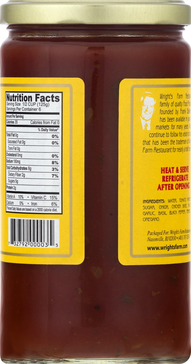 slide 12 of 13, Wright's Farm Restaurant Fat Free Pasta Sauce 26 oz, 26 oz