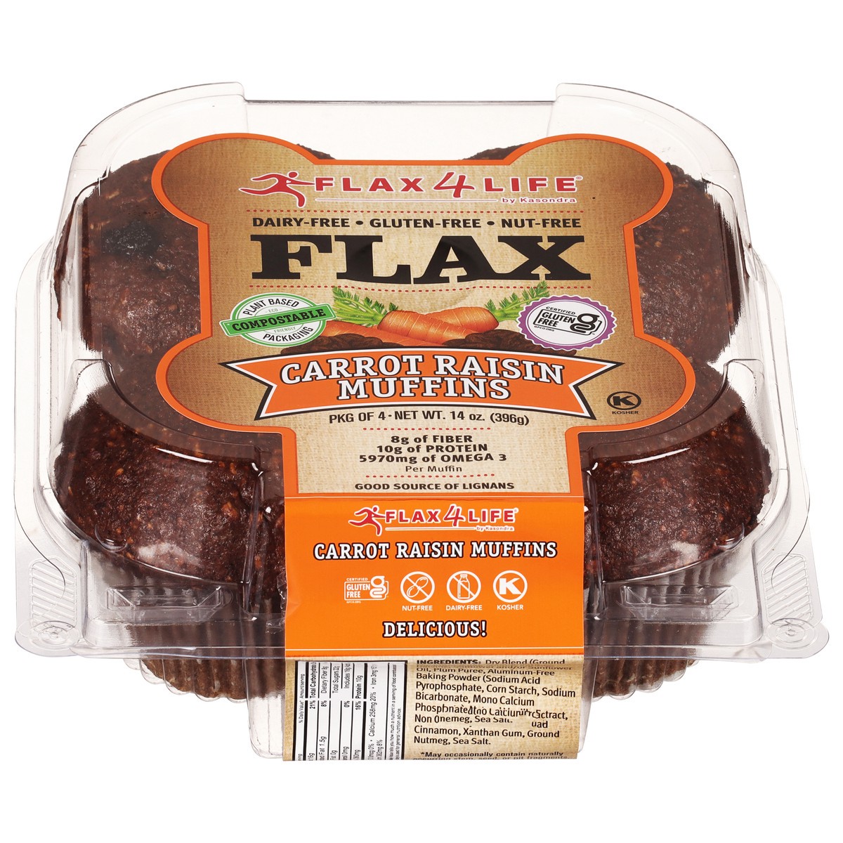 slide 1 of 1, Flax4Life Flax Carrot Raisin Muffins 4 ea, 4 ct