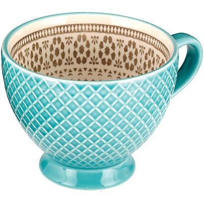 slide 1 of 1, Signature Housewares Turquoise/Gray Porcelain Footed Cup, 1 ct