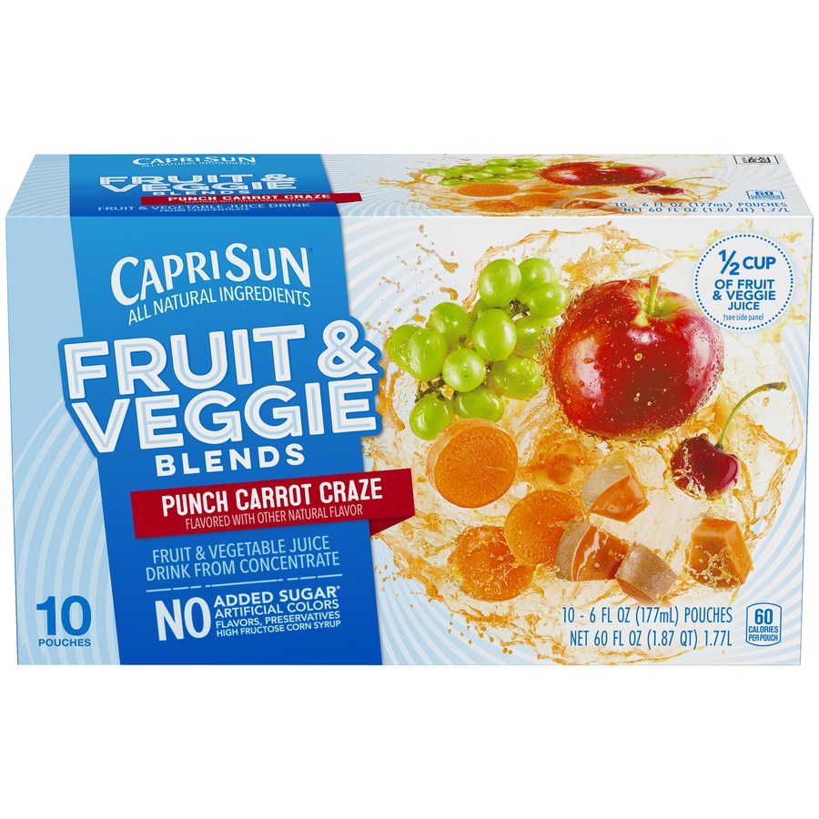 slide 1 of 1, Capri Sun Fruit & Veggie Blends Punch Carrot Craze - 10 ct; 6 fl oz, 10 ct; 6 fl oz