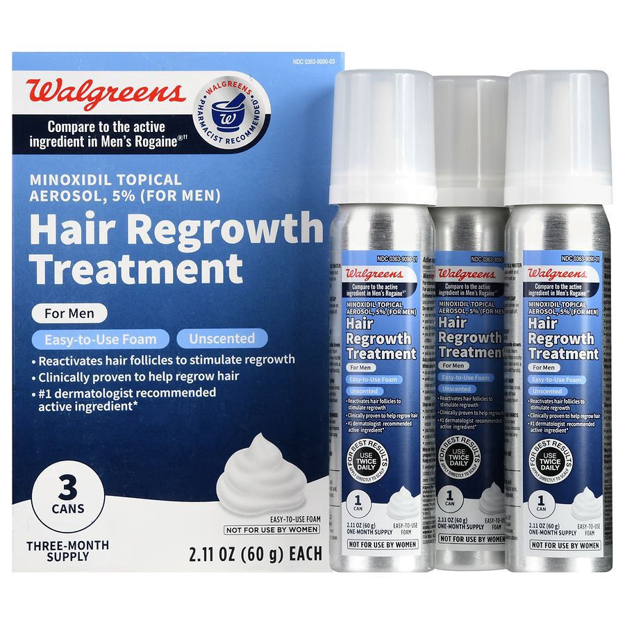 slide 1 of 5, Walgreens Minoxidil Hair Regrowth Treatment For Men Foam, 3 ct; 2.11 oz