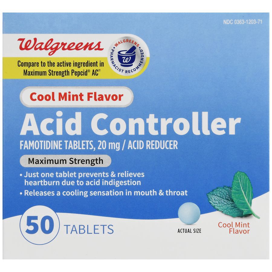 slide 4 of 5, Walgreens Maximum Strength Famotidine Tablets, 20 mg, Acid Reducer for Heartburn Relief, 50 ct