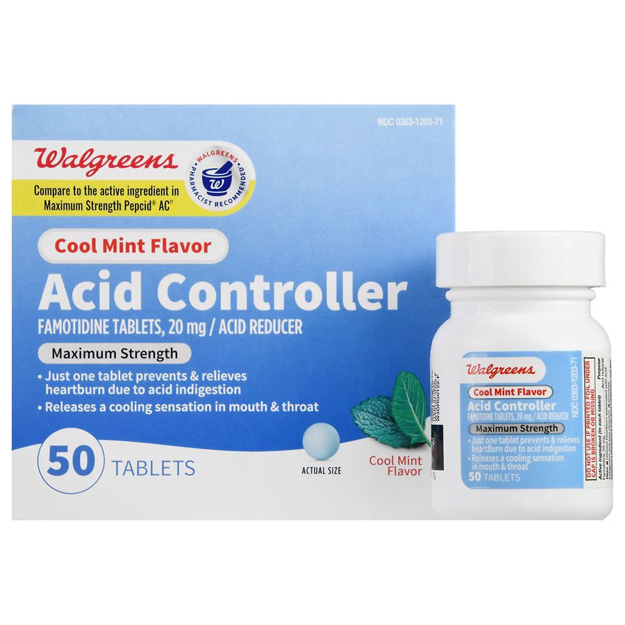 slide 1 of 5, Walgreens Maximum Strength Famotidine Tablets, 20 mg, Acid Reducer for Heartburn Relief, 50 ct