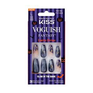 slide 1 of 1, KISS Voguish Fantasy Clowning Halloween Nails, Blue, Long Length, Coffin Shape 28 Ct., 1 ct