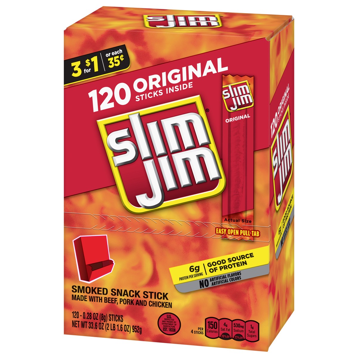 slide 4 of 14, Slim Jim Smoked Original Snack Stick 33.6 oz, 33.6 oz