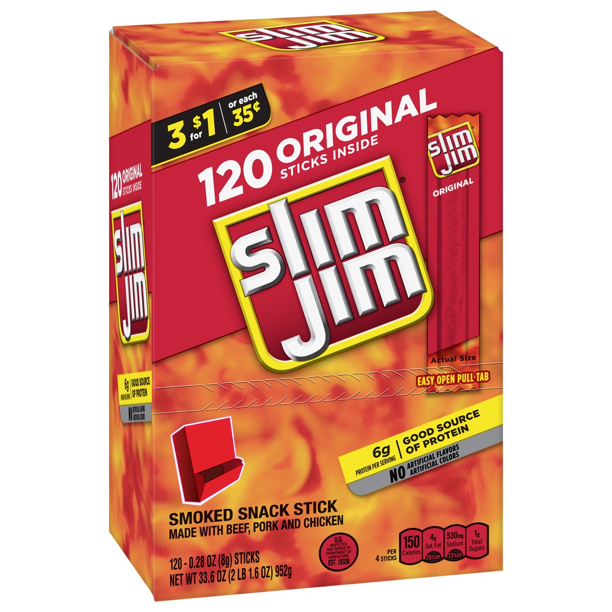 slide 3 of 14, Slim Jim Smoked Original Snack Stick 33.6 oz, 33.6 oz