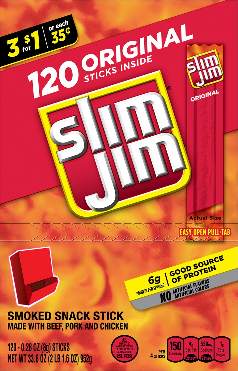 slide 7 of 14, Slim Jim Smoked Original Snack Stick 33.6 oz, 33.6 oz