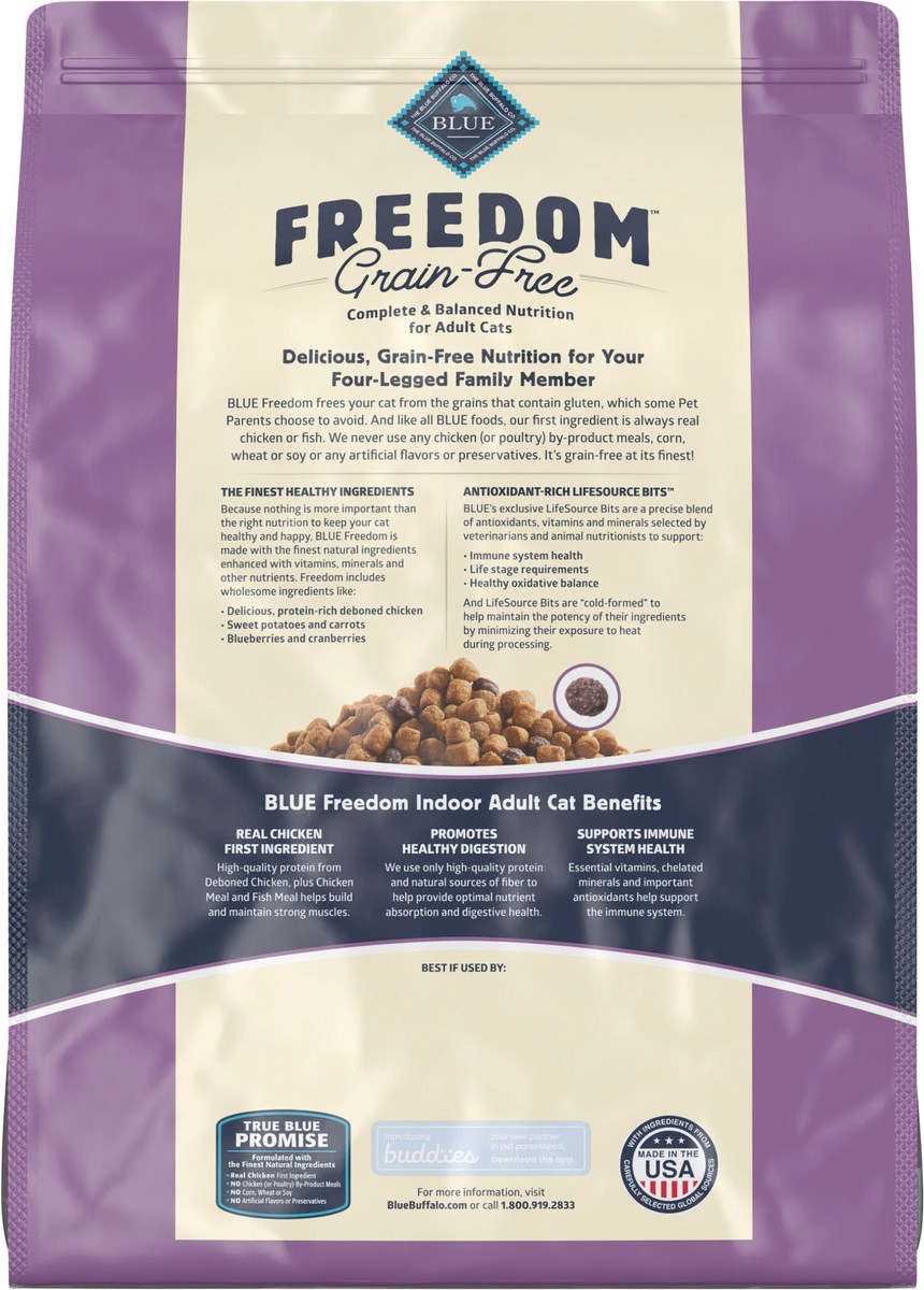 slide 4 of 13, Blue Buffalo Blue Freedom Grain-Free Adult Indoor Chicken Recipe Dry Cat Food, 11 lb