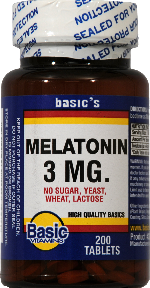 slide 1 of 1, Basic Melatonin Tablets 3Mg, 200 ct