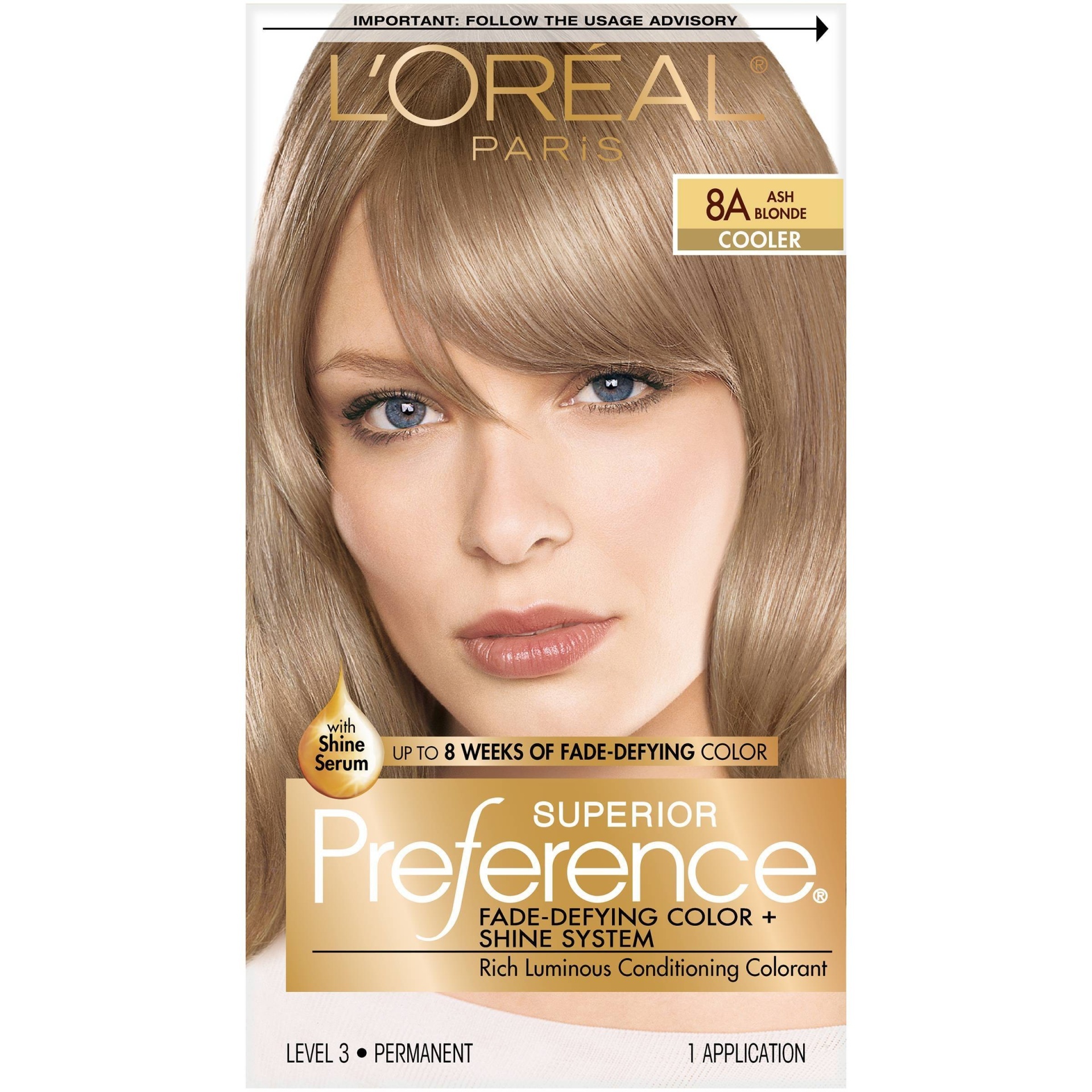 slide 1 of 8, L'Oréal Superior Preference Hair Color, Cooler, Ash Blonde 8A, 1 ct