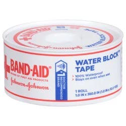 BAND-AID First Aid Water Block Waterproof Adhesive Tape Roll, 1 In x 10 yd