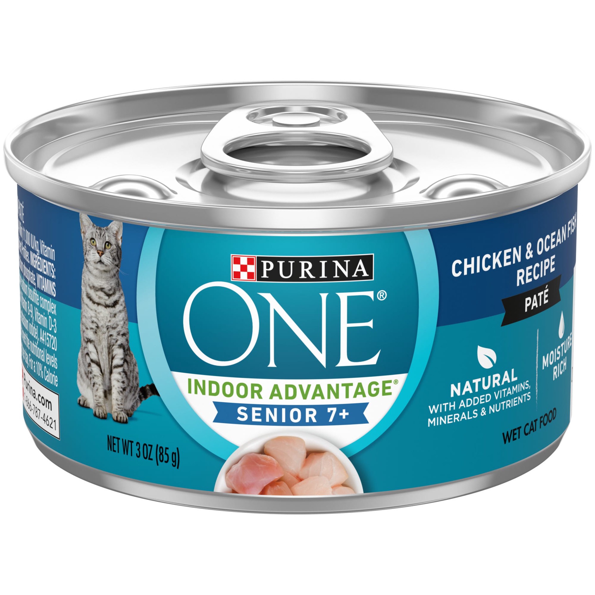 slide 1 of 8, ONE Purina ONE Grain Free, Natural Senior Pate Wet Cat Food, Vibrant Maturity 7+ Chicken & Ocean Whitefish Recipe, 3 oz