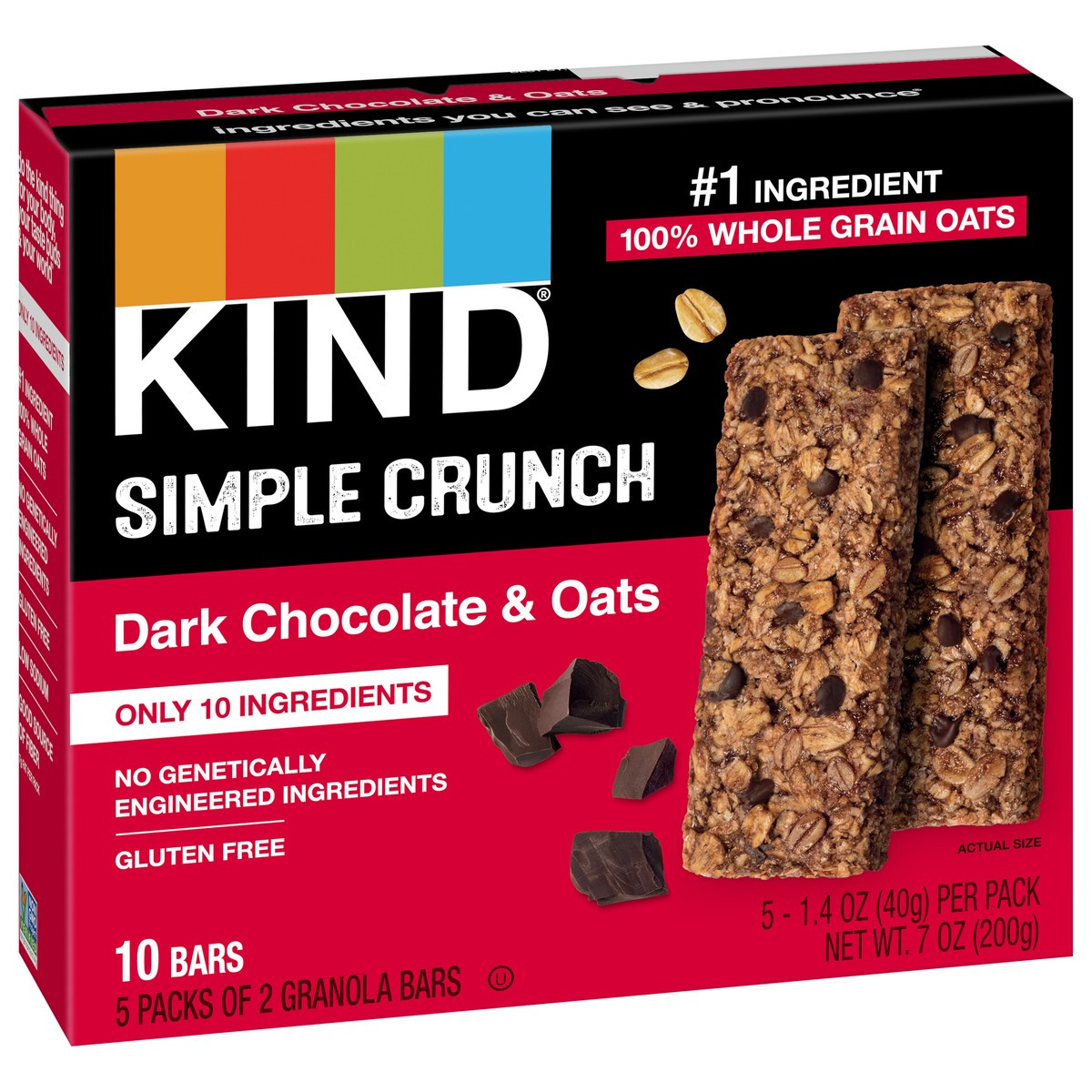 slide 5 of 9, KIND Simple Crunch Bars, Oats & Dark Chocolate, 1.4 oz, 5 Count, 7 oz