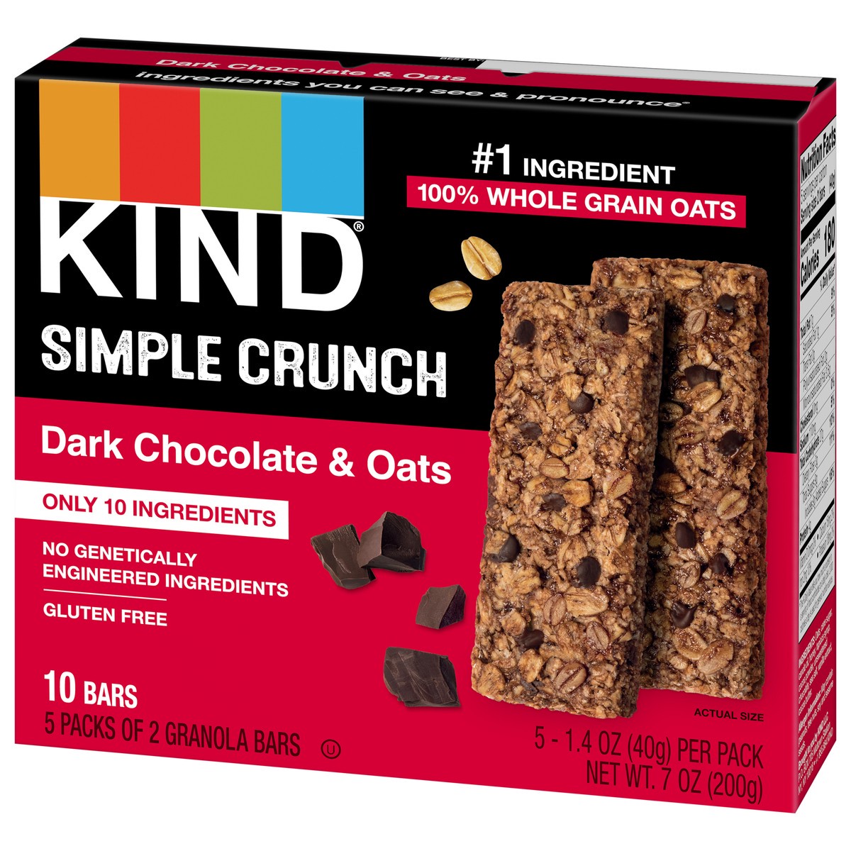 slide 9 of 9, KIND Simple Crunch Bars, Oats & Dark Chocolate, 1.4 oz, 5 Count, 7 oz